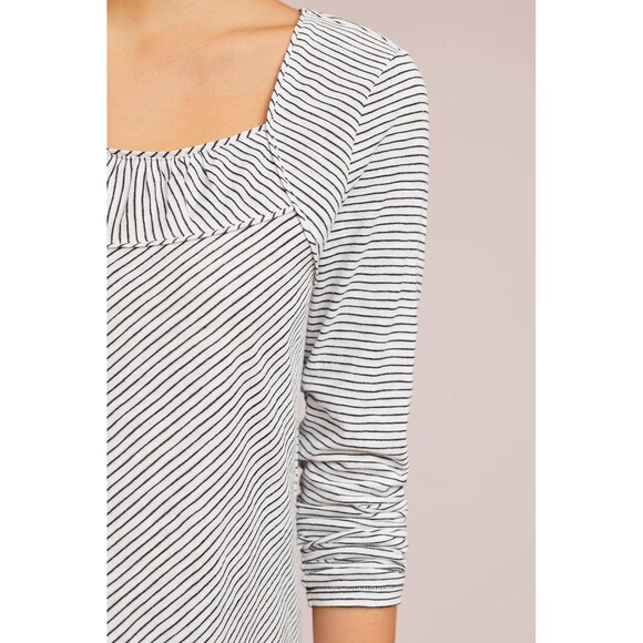 Anthropologie MaEve Kenley Mini Pleats Neckline Stripe Long Sleeve Top M - Picture 3 of 10